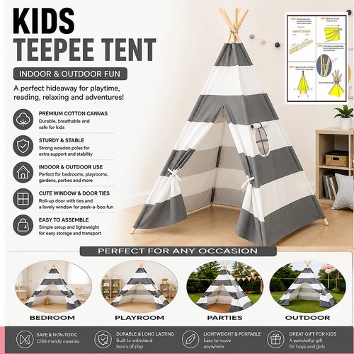 160cm large canvas kids - large, teepee