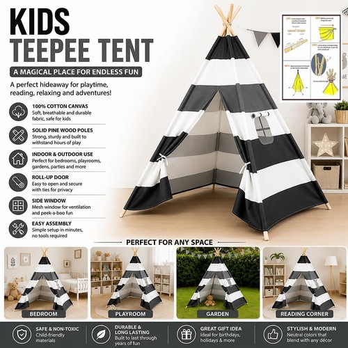 160cm large canvas kids teepee - 160cm,