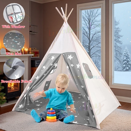 Large canvas kids teepee - large, star