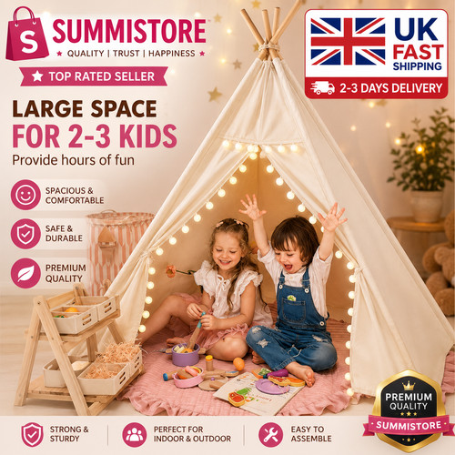 160cm large canvas kids teepee - canvas,